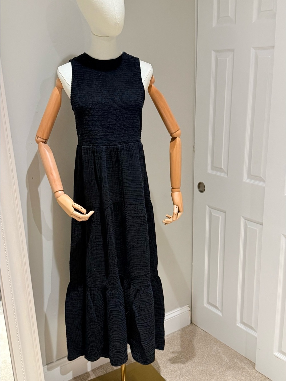 DKNY Jeans Black Textured Cotton Maxi Dress – Size L